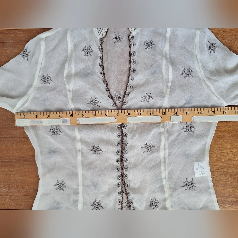 Laundry Sheer Silk Top Kimono Flare Sleeve Castlecore Victorian Renfair Folk XS - Picture 9 of 16